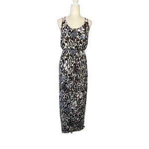 LOFT chocolate brown and blue floral maxi dress - M